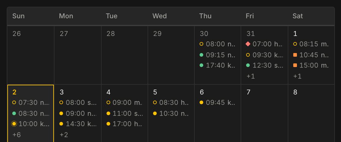 Commandr's schedule: a week of planned warm-ups and posts across several accounts, each with a time and a status, with today outlined.